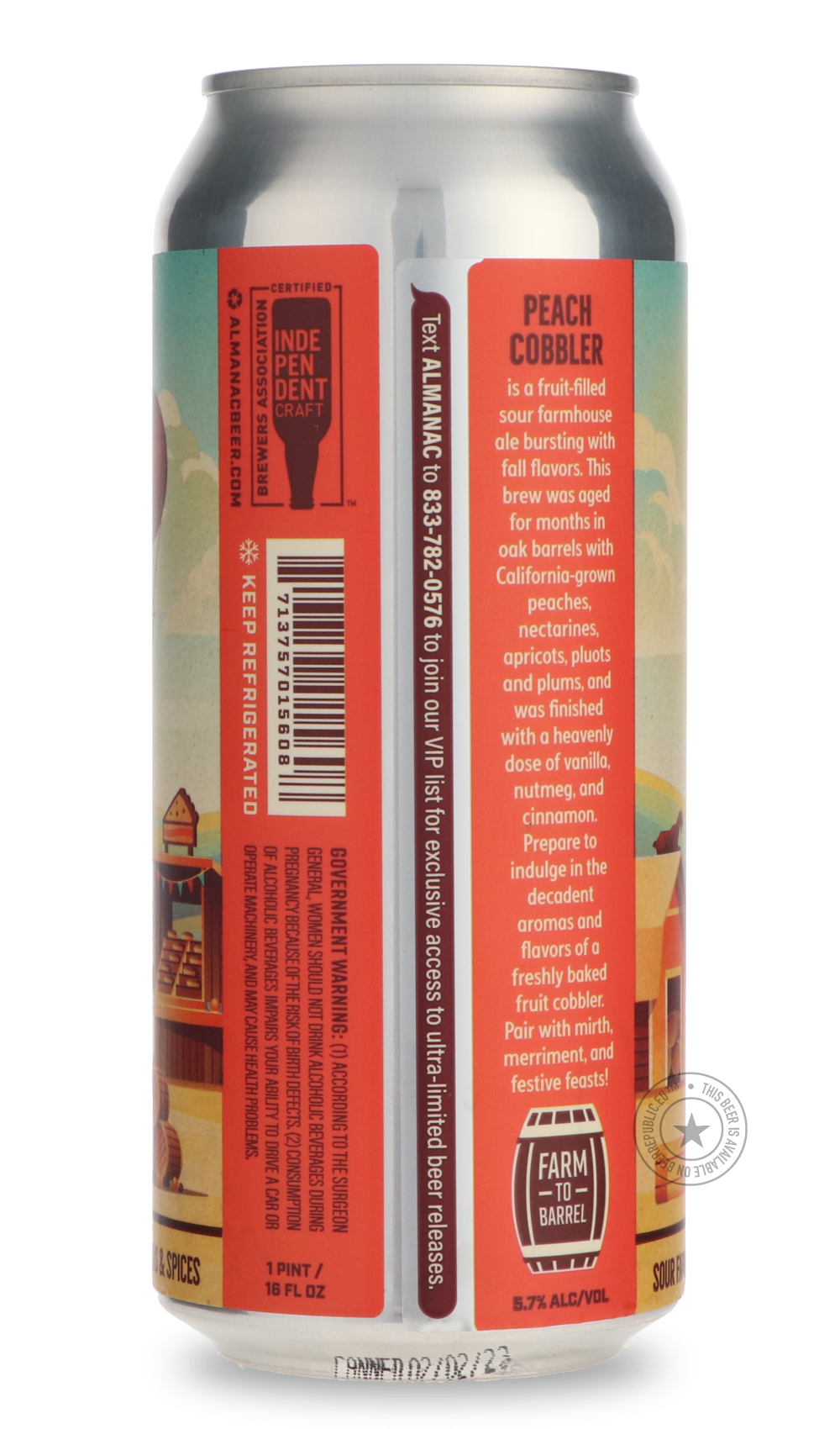 -Almanac- Peach Cobbler-Sour / Wild & Fruity- Only @ Beer Republic - The best online beer store for American & Canadian craft beer - Buy beer online from the USA and Canada - Bier online kopen - Amerikaans bier kopen - Craft beer store - Craft beer kopen - Amerikanisch bier kaufen - Bier online kaufen - Acheter biere online - IPA - Stout - Porter - New England IPA - Hazy IPA - Imperial Stout - Barrel Aged - Barrel Aged Imperial Stout - Brown - Dark beer - Blond - Blonde - Pilsner - Lager - Wheat - Weizen - 